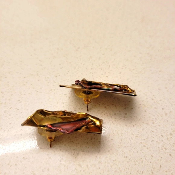 ❤️ 3 for $35 brass copper abstract art artistic  handmade earrings - Picture 7 of 8